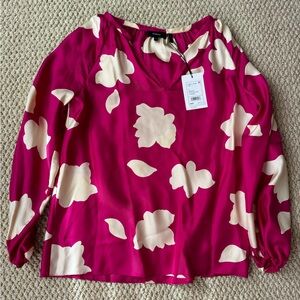 100% Silk Long Sleeve Blouse in Magenta by Theory, Size Small